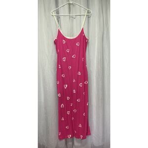 Vintage Victoria's Secret 90s Pink Heart AOP Barbie Maxi Slip Dress Sz Large Y2K